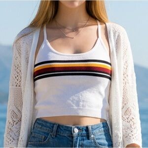 Colsie White Crop Top with Multicolor Stripes